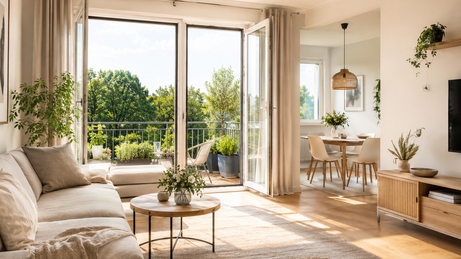 Lichtdurchfluteter Wohnraum mit Balkon